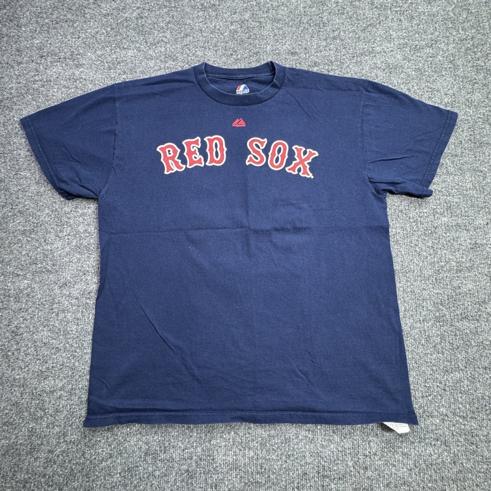 Dustin Pedroia 15 Boston Red Sox Majestic T Shirt Mens L Navy Blue MLB Baseball